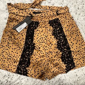 Leopard Print High Waist Shorts with Black Lace